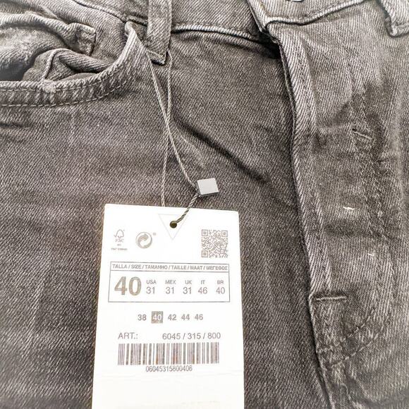 Zara Ripped Denim Graphic Text Distressed Denim Jeans Black/Gray NWT Size 40 - Picture 7 of 10